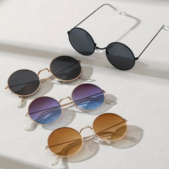 NEW Round Frame Sunglasses, Gold Frame/Blue Gradient Lens, SINGLE PAIR - Picture 6 of 7